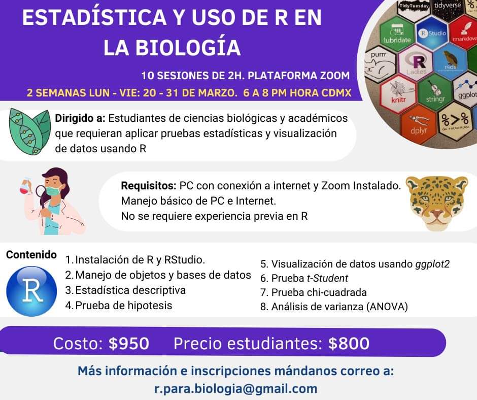 Jerryesgenial's tweet photo. Hola. 
@JoseArandaensis y yo vamos a estar dando un curso de estadística y uso de R para biólogos. 
Toda la información la pueden ver en la imagen. 
Saludos https://t.co/cNI4aHigDT