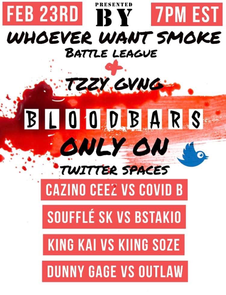 Whoever want smoke February 23 rd tap in on space live battles Let’em Smoke 💨💨💨💨💨💨💨💨