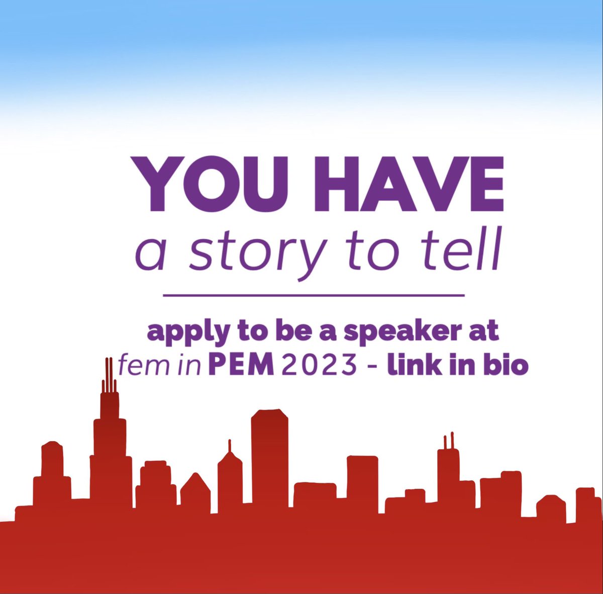FemInEM (@feminemtweets) on Twitter photo YOU have a story to tell and we want to hear it! FeminPEM is looking for enthusiastic, passionate people to give a 10-12 minute “TED-style” talk at the 3rd annual conference in September 22, 2023 in Chicago.
❤️💜💙
Link in bio with application
Questions? email feminpem@cchmc.org YOU have a story to tell and we want to hear it! FeminPEM is looking for enthusiastic, passionate people to give a 10-12 minute “TED-style” talk at the 3rd annual conference in September 22, 2023 in Chicago.
❤️💜💙
Link in bio with application
Questions? email feminpem@cchmc.org