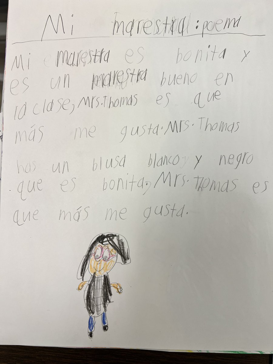 A student…
Mrs. Thomas I made a poem for you❤️

I love my poem😍 and how he is using Spanish 🎉🎉🎉🎉🥳 I was wearing a black and white blouse that day, 😅 and blouse was a new vocabulary word!
Proud teacher !❤️ <a href="/ParticipateLrng/">Participate Learning</a> #UnitingOurWorld
