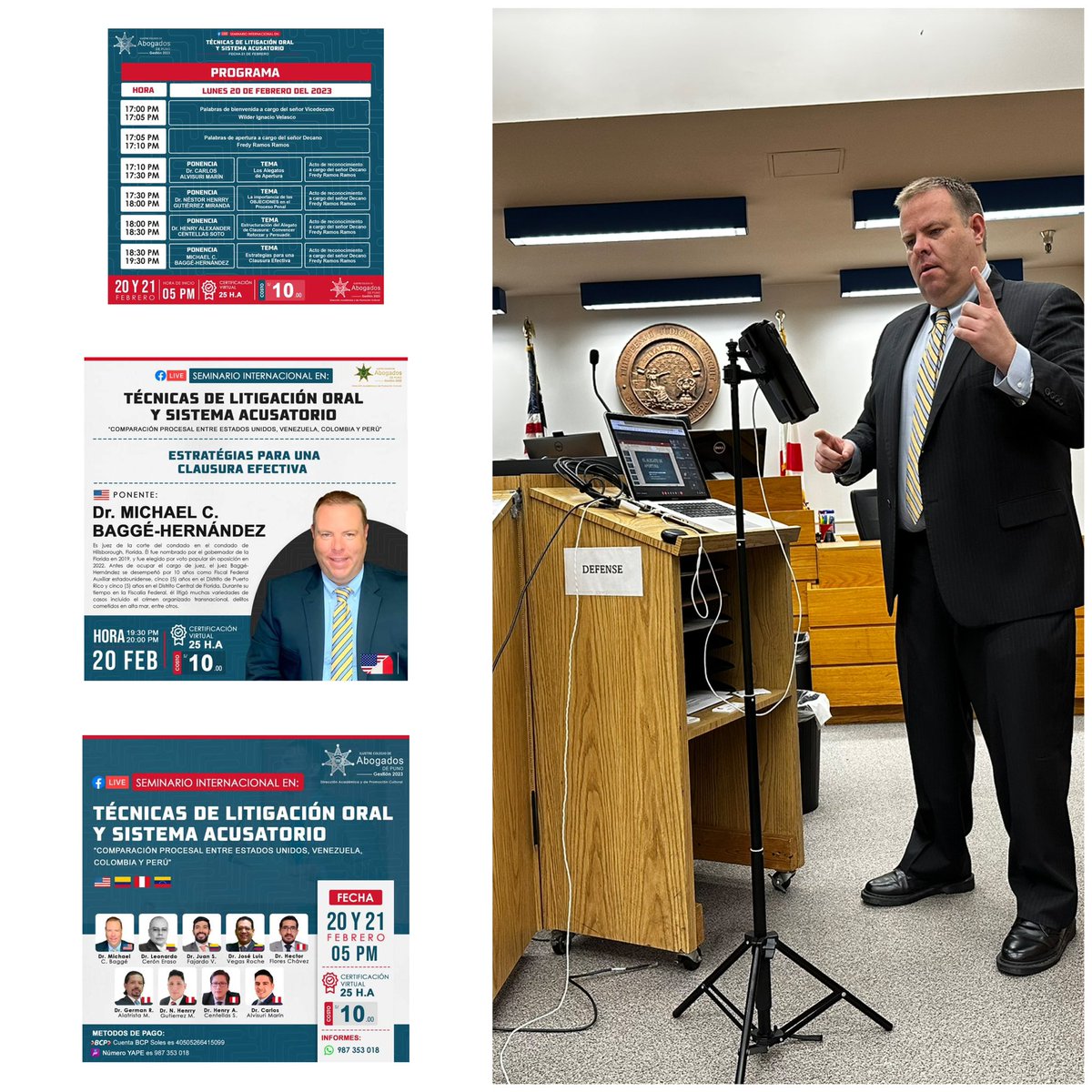 Judge Michael Baggé-Hernández (@judgebagge) on Twitter photo Que emoción! Después de mi día laboral, tuve la gran oportunidad de representar a los Estados Unidos en una conferencia internacional como un ponente. Muchísimas gracias al <a href="/IlustreCap/">Ilustre Colegio de Abogados de Puno</a> por la invitación de presentar.
#HCBA #somos13fuerte #WeAre13Strong #thefloridabar Que emoción! Después de mi día laboral, tuve la gran oportunidad de representar a los Estados Unidos en una conferencia internacional como un ponente. Muchísimas gracias al <a href="/IlustreCap/">Ilustre Colegio de Abogados de Puno</a> por la invitación de presentar.
#HCBA #somos13fuerte #WeAre13Strong #thefloridabar