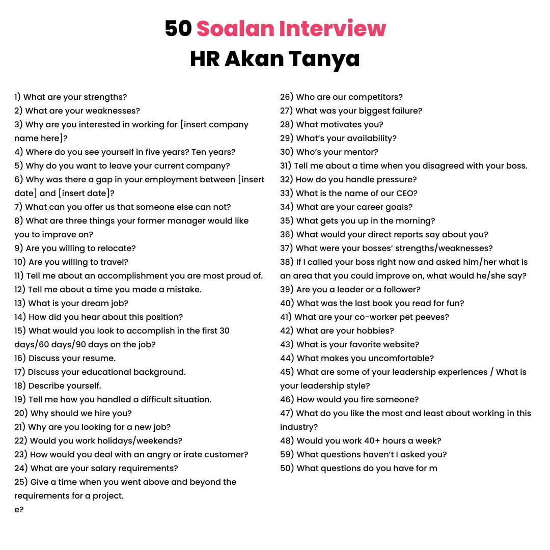 anssxh's tweet photo. Tanam dalam otak siap-siap jawapan bagi 50 soalan interview ni.

Insyallah senang dapat kerja. https://t.co/U48OwIzBQV