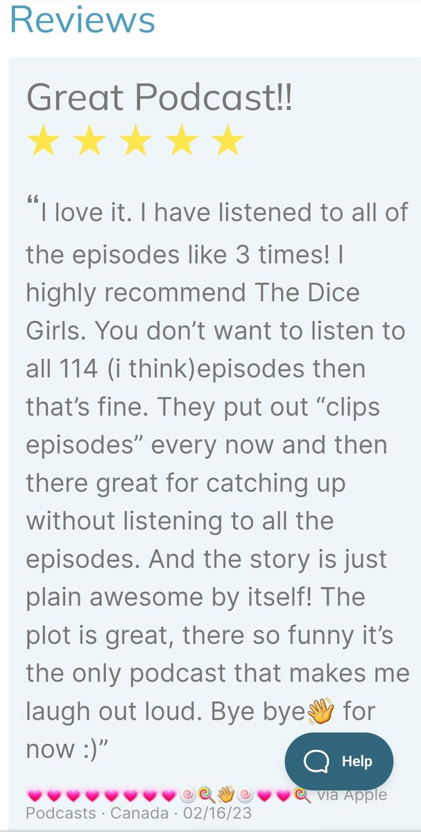 TheDiceGirls's tweet image. We're so grateful for people who leave reviews! Especially when they say they've listened to the whole show 3 times 💗✨️💗