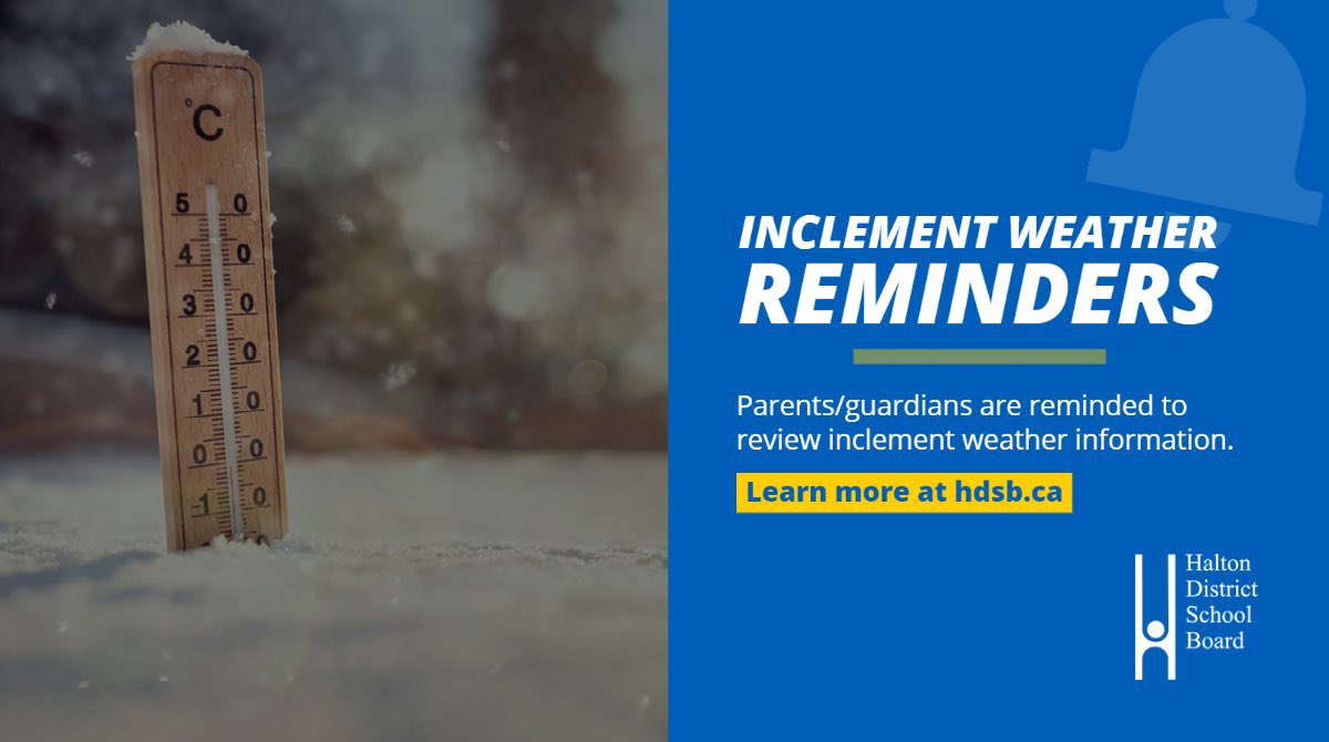 With the potential of inclement weather in the forecast, we encourage all families to review the #HDSB Inclement Weather Reminders: bit.ly/361oDG1 ❄️🌨️