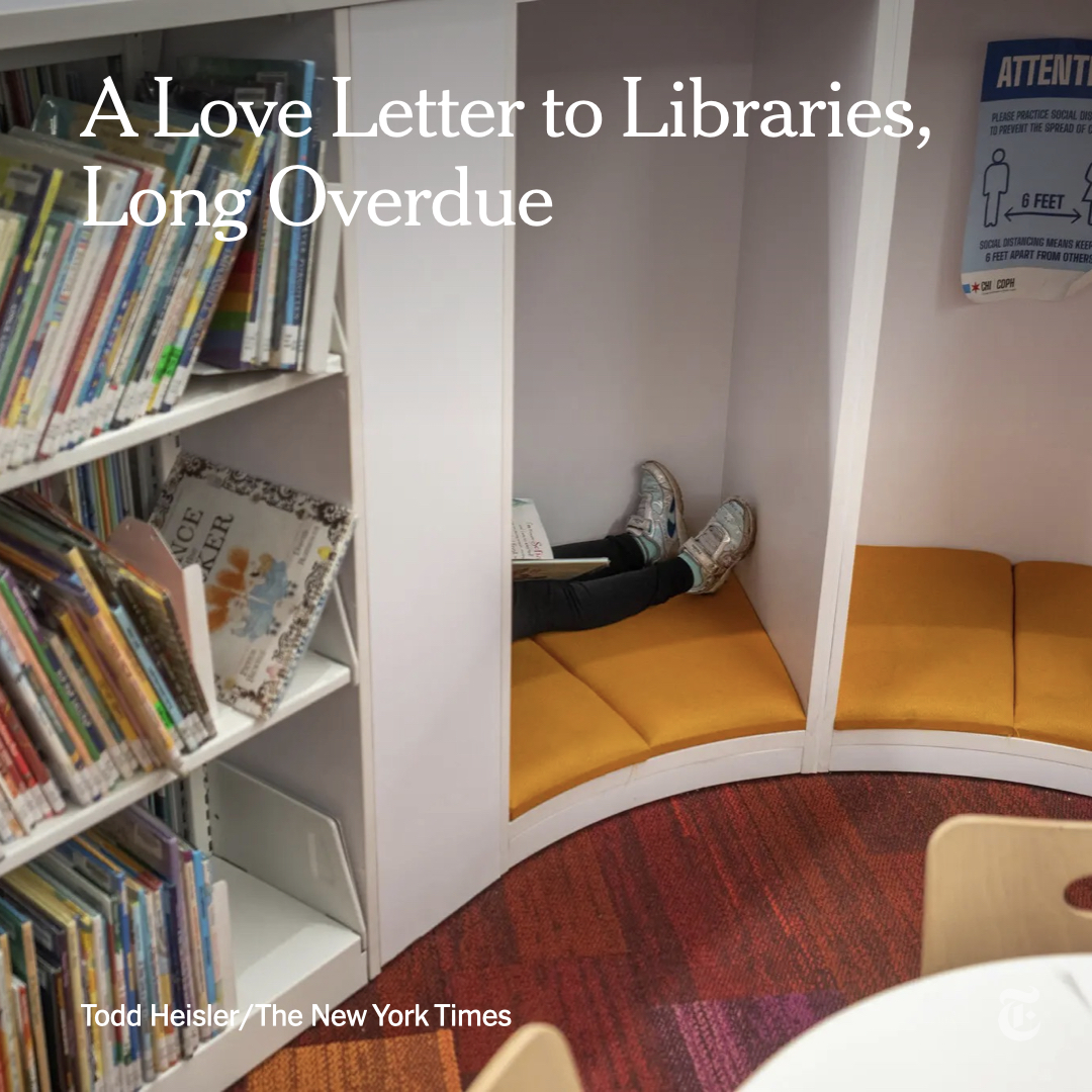 We all know that books connect us, that language has quiet power. To see the concentration, curiosity and peace on faces lit by words is to know — beyond a shadow of a doubt — that libraries are the beating hearts of our communities. nyti.ms/3IJiiC9