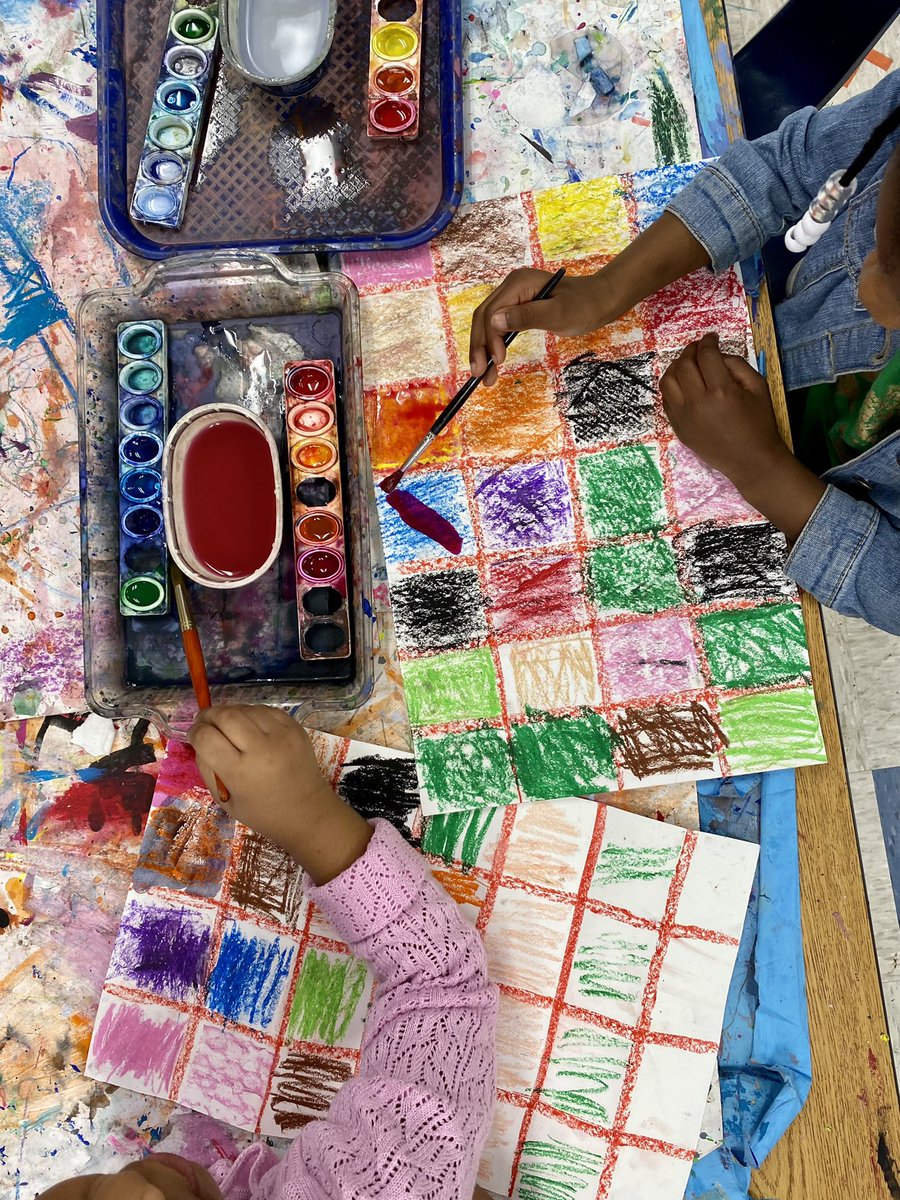 Kindergarten has been working hard on texture rubbings with oil pastels and then adding watercolor over top.