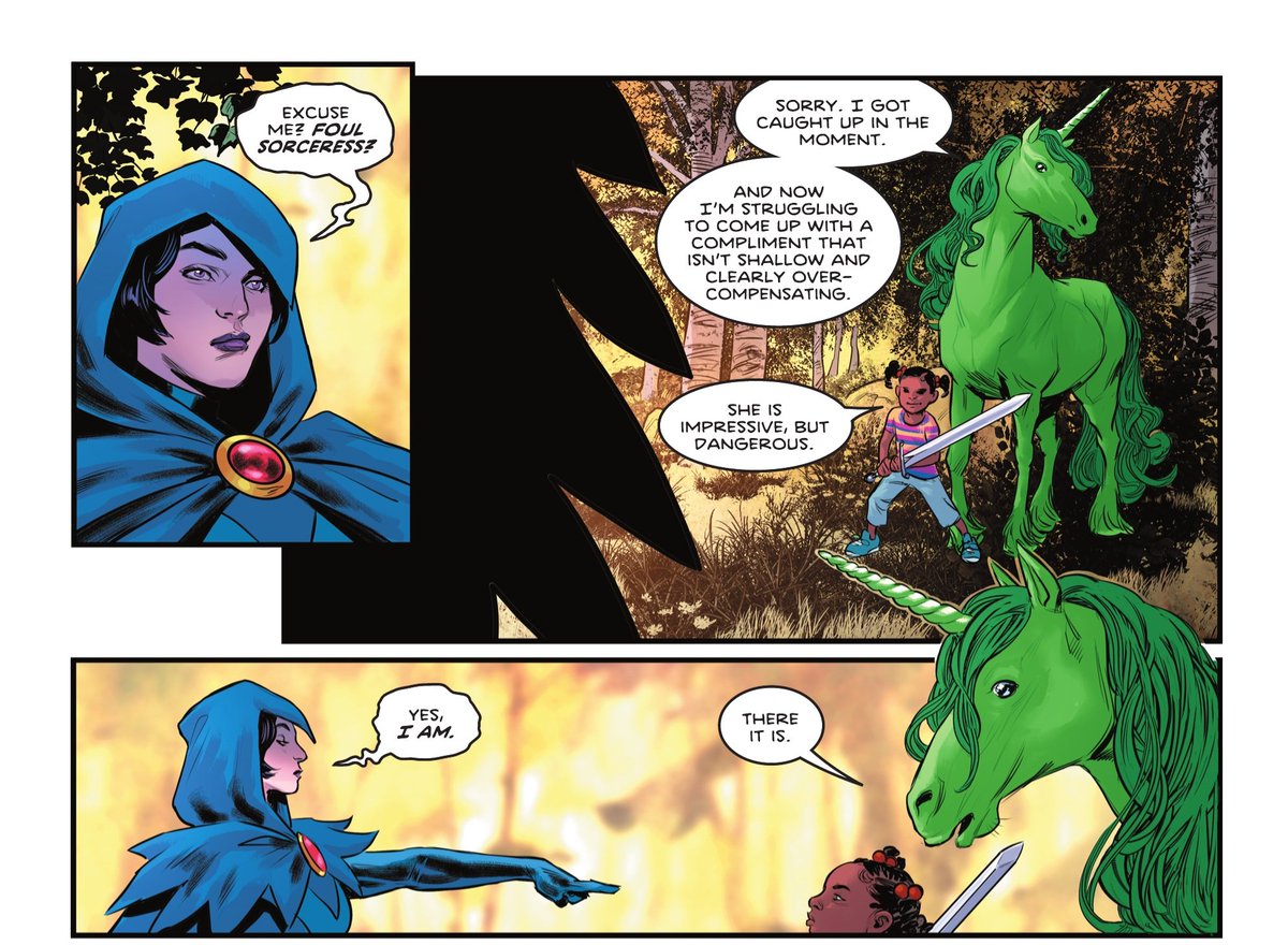 trytcx's tweet photo. In Nightwing #101, Beast Boy and Raven are entertaining Olivia and hiding her away from the forces of hell. Gar gets carried away and calls Raven a "foul sorceress..." A mistake he immediately regrets. BBRae continues to thrive under Taylor! BBRae 4 Life 💚💜 https://t.co/CKeCbL0nMz