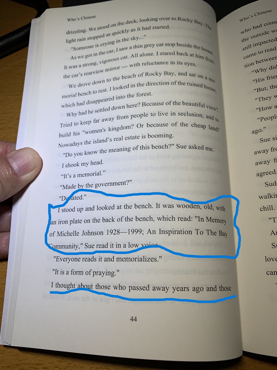 XieHong8's tweet photo. “We drove down to the beach of Rocky Bay and sat on a #MemorialBench to rest. I looked in the direction of the ruined house, which had disappeared into the forest." -Quoted from book #WhosChinese about #Chinese #Immigrants in #NewZealand #Homesickness #Bookworm
#Readingcommunity https://t.co/2UF4JXHcbW