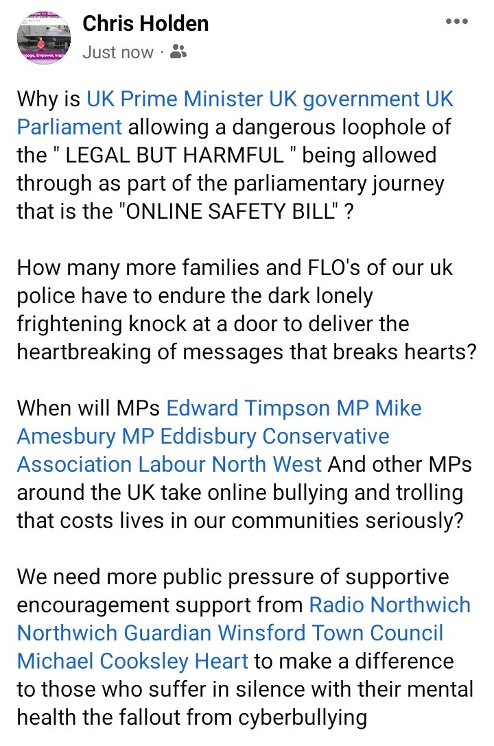 My campaign against cyberbullying and SUICIDE prevention latest statement @10DowningStreet @GovernmentUK @UKParliament @CommonsDCMS @DCMS @UKParliament @BatonOfHopeUK @BoatofHope @MikeAmesburyMP @Richard48535122 @edwardtimpson