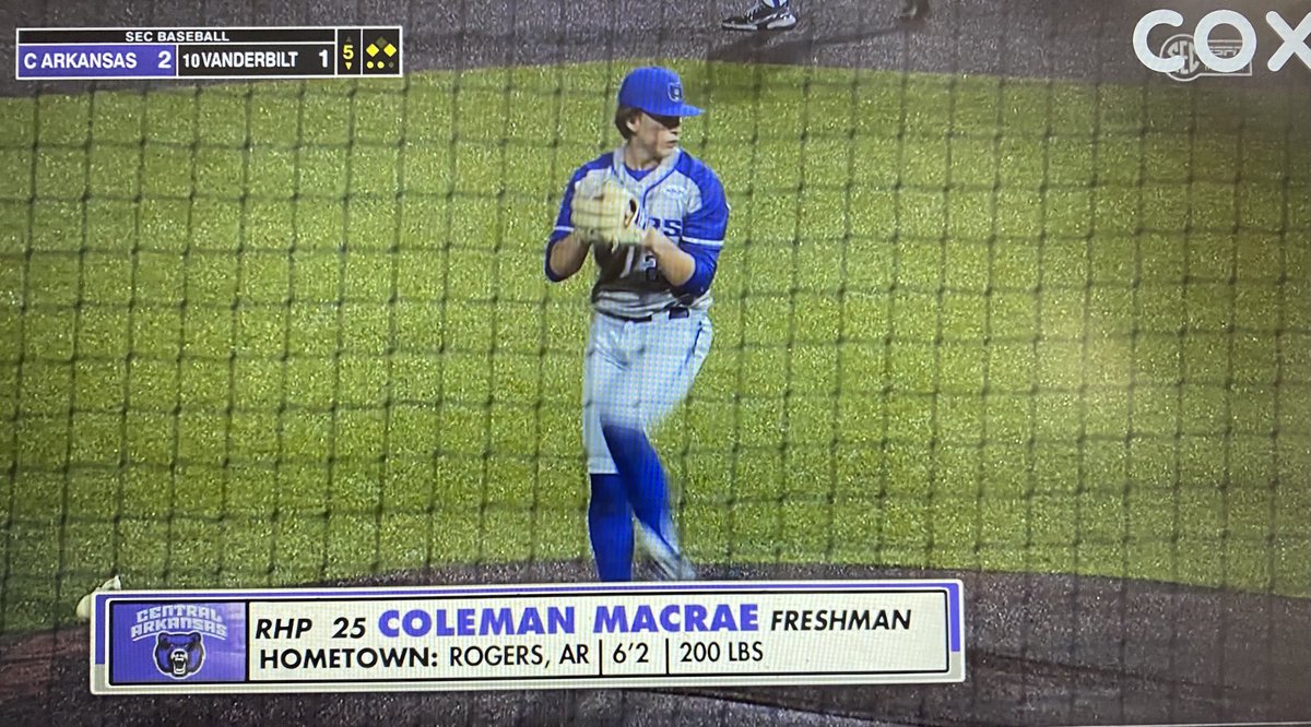 Former ⁦<a href="/RogersHeritage/">Rogers Heritage High School</a>⁩ RHP <a href="/cole_macrae6/">Coleman MacRae</a>⁩ picks up his first college win for ⁦<a href="/UCABearBaseball/">UCA Baseball</a>⁩ as they upset #10 Vanderbilt on the road! 

#EVERYTHINGMATTERS
⁦<a href="/war_heritage/">Heritage Athletics</a>⁩