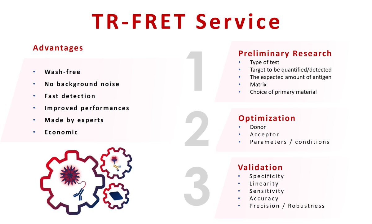 HKDtech's tweet photo. We offer TR-FRET custom development immunoassays services:

1. Development, validation, and manufacturing of kits
2. Routine testing of samples
3. Assay transfer and on-site training

All details at:  https://t.co/quV4RrTlkn

#TRFRET #nanoparticles #assay #fluorescence #detection https://t.co/MAlQgKuUa0