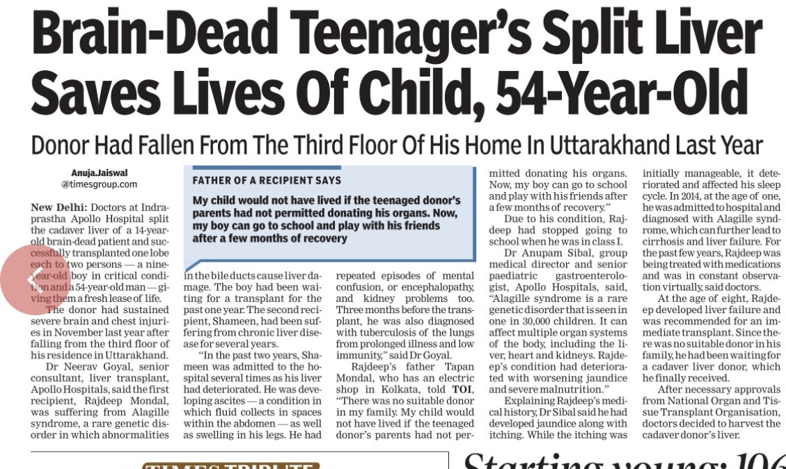 Doctors at #ApolloHospital split the cadaver liver of a 14-year-old brain dead patient & gave a fresh lease of life by successfully transplanting one lobe each to two persons including a 9-year-old boy who was in critical condition. #livertransplantation #OrganDonation