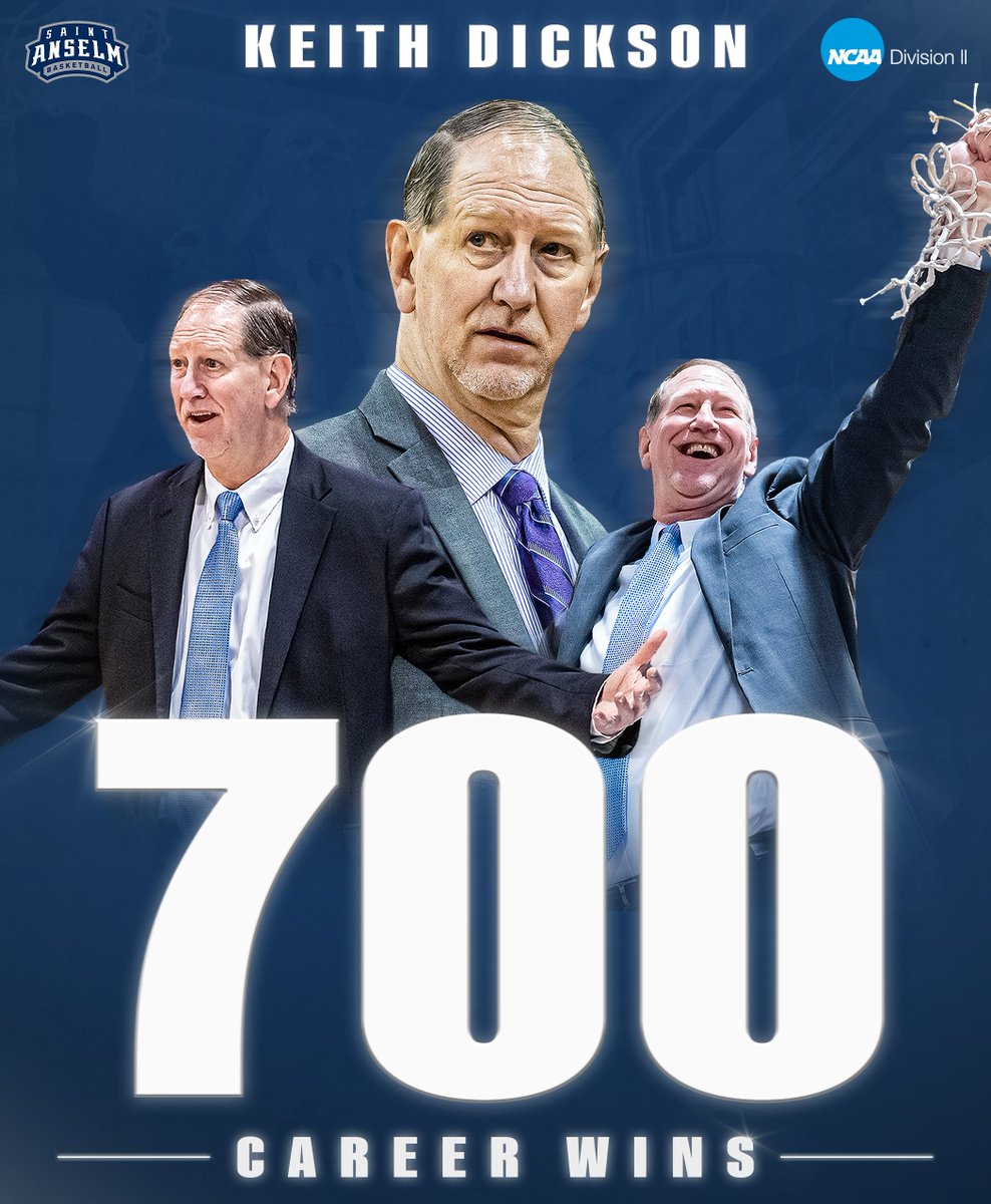 HISTORY MADE IN WEST HAVEN!

Head Coach Keith Dickson has reached 7⃣0⃣0⃣ career victories at <a href="/SaintAnselm/">Saint Anselm College</a>!

He is one of just 🖐️ active coaches in NCAA, across ALL divisions, to win as many games coaching only at one institution.

#HawksSoarHigher