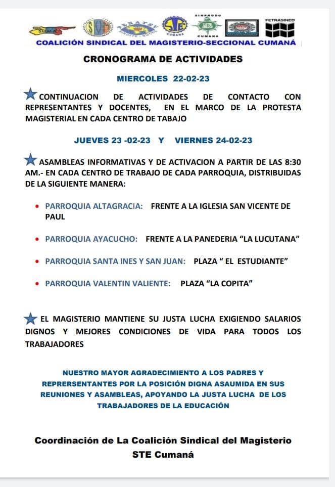 sinvemacumana's tweet photo. Jueves y viernes se reactiva asambleas de calle en Cumaná,el magisterio continúa reclamando sus derechos. https://t.co/4n0zJzmFjy