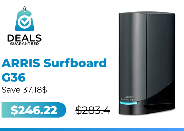 guaranteed_deal's tweet image. 🎯 ARRIS Surfboard G36 DOCSIS 3.1 Multi-Gigabit Cable Modem - AX3000 Wi-Fi Router | Comcast Xfinity, Cox, Spectrum| Four 2.5 Gbps Ports | 1...

  ❌ Before: $283.4
  ✅ Offer: $246.22
  🔥 Discount: $37.18 (-13%) 
 
 🌐 cutt.ly/p37op3U

#ARRIS #Personal #Amazon #Deals