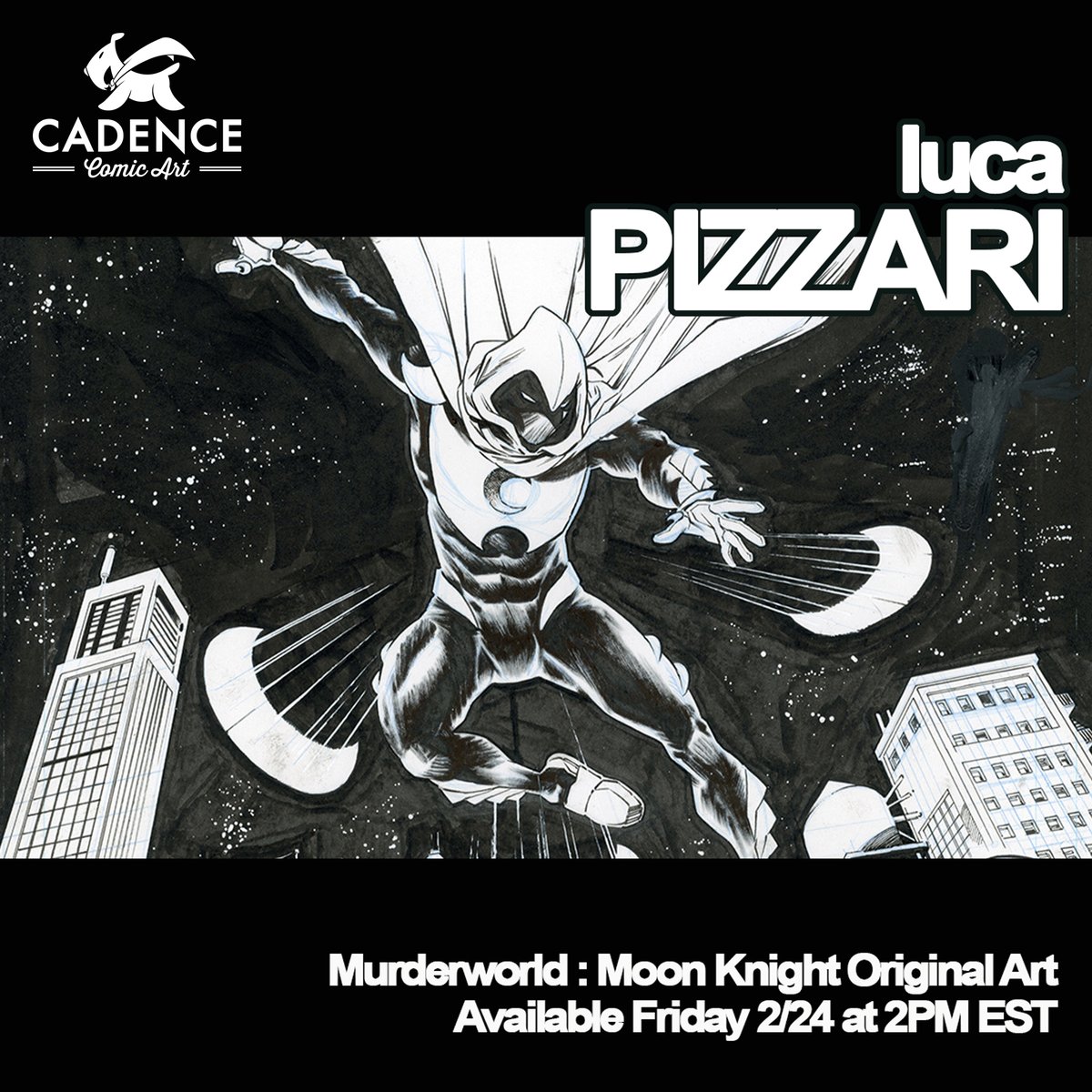 CadenceComicArt's tweet photo. 🌙 "Under the harsh light of the moon there is no escape, and with only a handful of contestants left, anything can happen!"
Featuring the work of LUCA PIZZARI (@lukapiz), don't miss our #Murderworld: #MoonKnight #1 original art drop this Friday, 2PM ET! https://t.co/5IHgBDZcSj https://t.co/7z1pn0zOZU