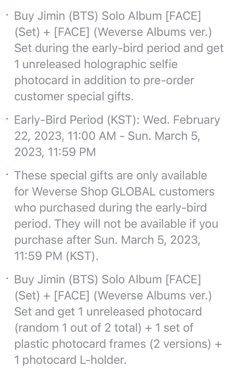 K_CartPH's tweet photo. ✅ Pre-order special gift 
✅ Early bird special gift (if you order SET + Weverse ver within 02/22-03/05) **must be fully paid by 03/05 https://t.co/9oItXg7HJL