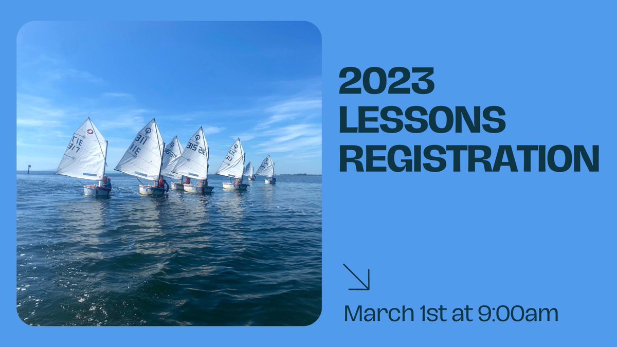 SurreySailClub's tweet photo. Surrey Sailing Club 2023 Lessons Registration will be opening on MARCH 1ST @ 9:00 AM! 

Visit our website for more information! https://t.co/CUscw7FrPo https://t.co/Iyia0FmigB