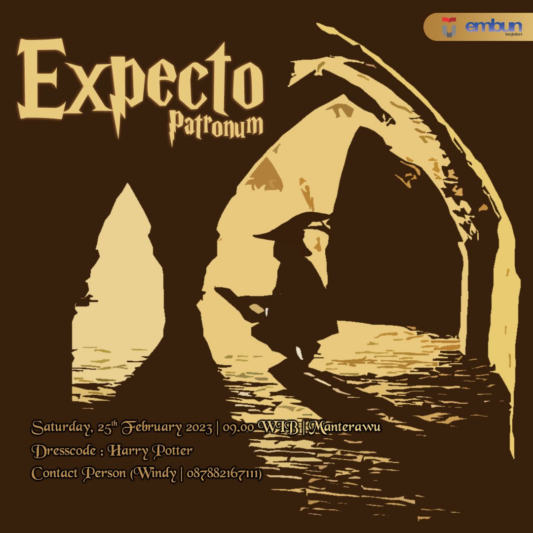 🎉 REGENERASI BENGKEL SENI EMBUN 🎉

Hello Embuners!, Kami dari Bengkel Seni EMBUN akan mengadakan acara regenerasi kepengurusan loooohhh......
Dengan tema "Harry Potter"

📅 : Sabtu, 25 Februari 2023
⏰ : 09.00 WIB
📍 : Gedung Manterawu

CP : 087882167111 ( Windy)