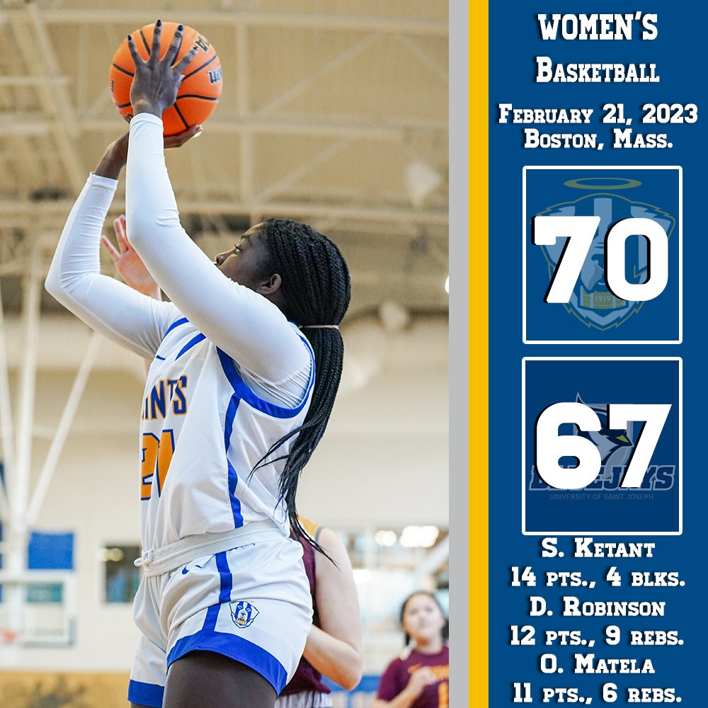 Needed some OT tonight in the JYC, but EC WBB came out with the VICTORY!! A hard-fought game goes to Emmanuel, 70-67 over USJ-CT!! Saints Women's Basketball heads for Albertus Magnus on Thursday, Feb. 23, for the GNAC Semis!! #GoECSaints
