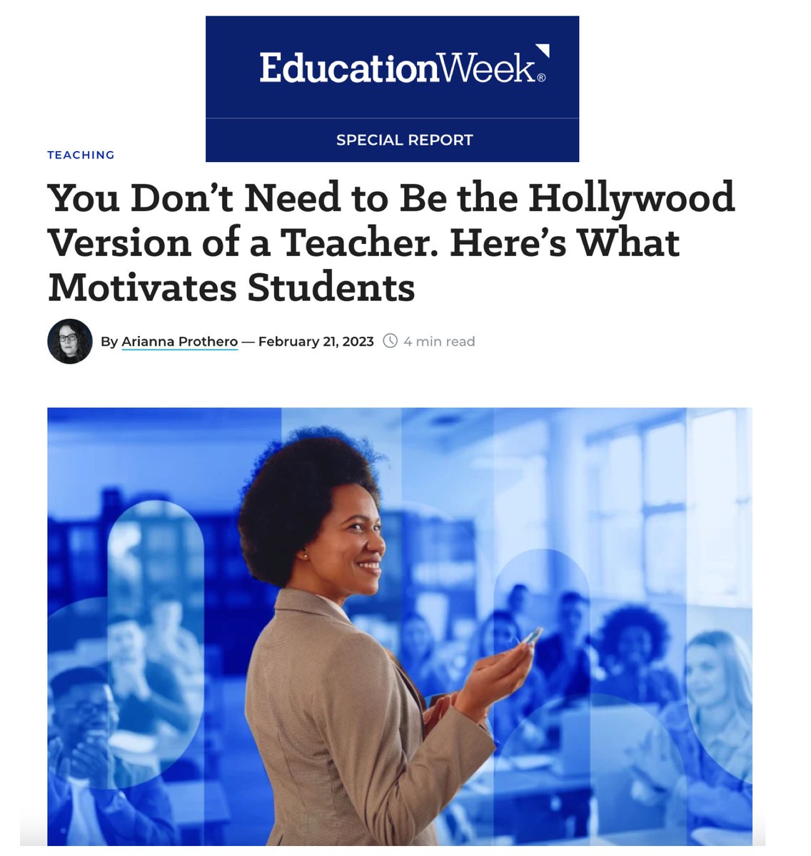 Big thanks to @AriannaProthero & @educationweek for this feature on motivation and engagement! Full Article: tinyurl.com/EdWeekMotivati…