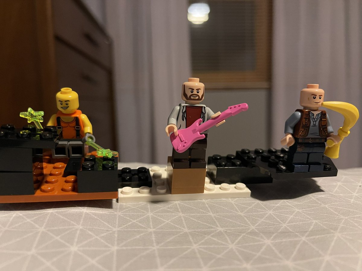 8 year old asked some questions about @davematthewsbnd musicians and came back with this. Carter has magic wand drumsticks. Dave has a pink bass and @JeffCoffinMusic has a banana sax. #davematthewsband #typicalsituation