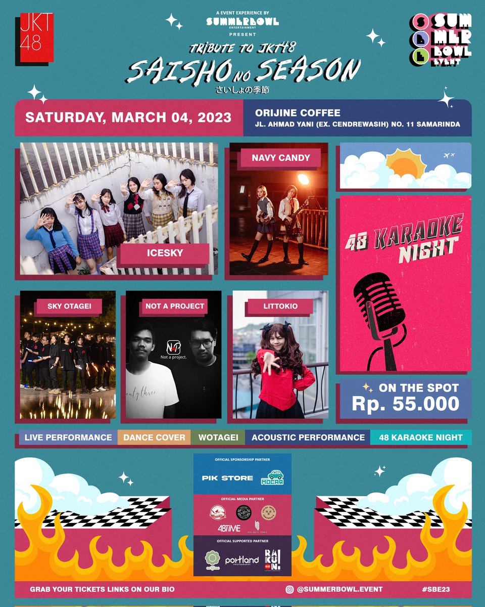 fjkt48samarinda's tweet photo. We present to you
Tribute to JKT48
''Saisho no Season''
Save the date
Saturday - March 4th, 2023
at Orijine Coffee
Jl. Ahmad Yani (Ex Cendrewasih)
Samarinda - Kalimantan Timur
Grab your tickets now. Links on our bio.
Stay tuned for more information to come!
#SBE23 https://t.co/mfyXRcyFZX