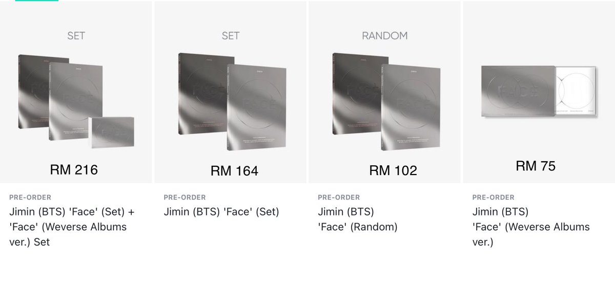 BT21Msia's tweet photo. [ Pre-Order / MY GO 🇲🇾 ]

📌 BTS Jimin FACE Album : Set / Random / Weverse Album Ver.

• Prices are final for WM only, no more 2nd payment ‼️
• DM if interested 💜

#PasarBTS https://t.co/v19PrdRwnj