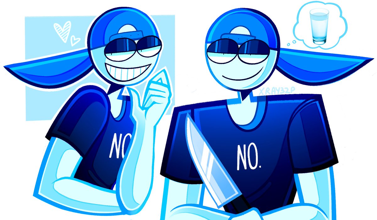 blue theme smile knife heart sunglasses shirt 1boy  illustration images
