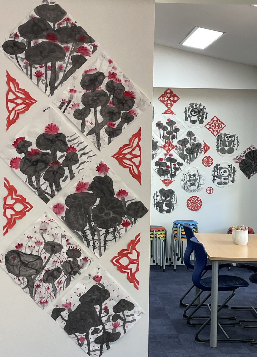 dougdk's tweet photo. To celebrate #LunarNewYear , JS students learned traditional Chinese ink brush painting techniques with Chinese artist, Xu Yang. The creations are on display in the JS Library https://t.co/OnXxgHsyDH