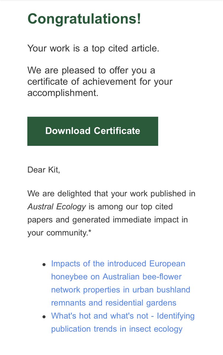 BeeBabette's tweet photo. 3 publications awarded the #TopCitedArticle 😃 in @AustralEcology 

#AcademicTwitter #Ecology #womeninSTEM #science #bees #hymenoptera #entomology #thisismyscience https://t.co/Vtcc5onvzx