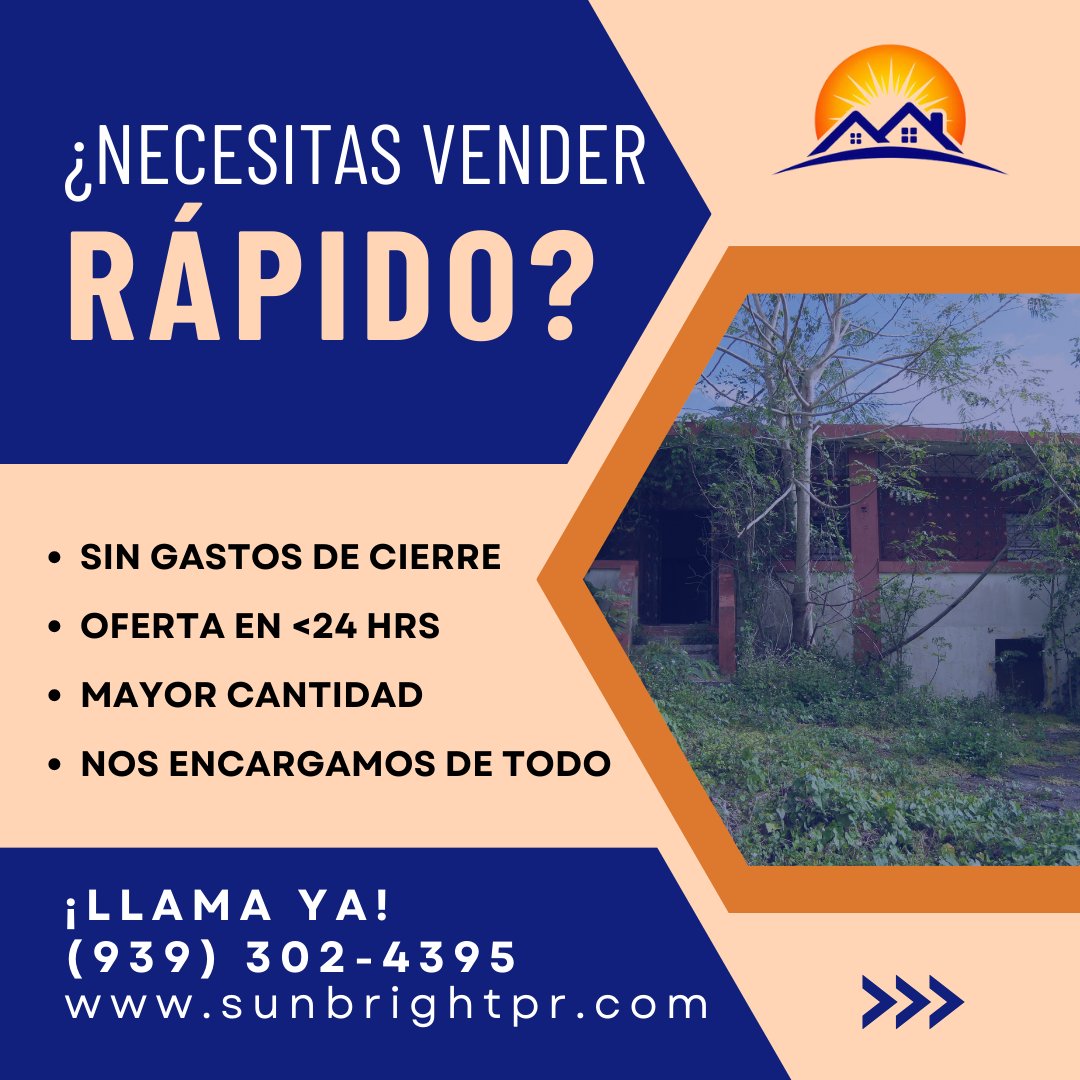 SunBrightPR's tweet photo. 🚨 Si tienes una propiedad que deseas vender RÁPIDO, por el MAYOR PRECIO y CA$H, ¡somos tu mejor opción! 

Libérate de los gastos de cierre y las comisiones. Nos encargamos de TODO. ☀️

#SunBrightProperties #CompramosCasas #VenderCasa #BienesRaíces #RealEstate  #PuertoRico https://t.co/XXJg4rTdks
