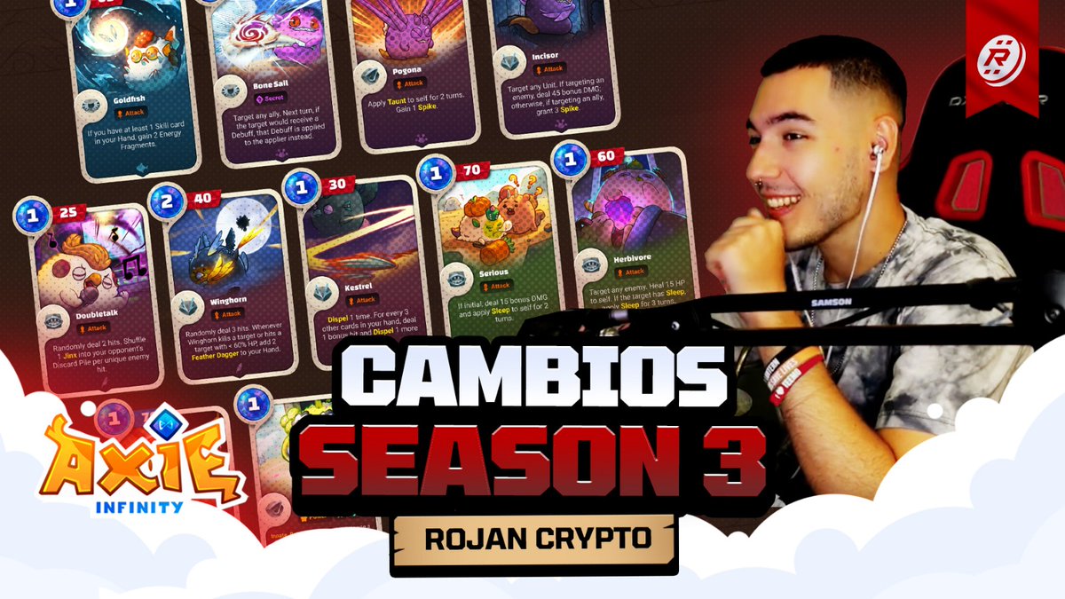 TODOS LOS CAMBIOS PARA LA TEMPORADA 3 DE <a href="/AxieInfinity/">Axie Infinity</a> 

-RECOMPENSAS
-BALANCE
-ERAS
-NUEVAS RUNAS
-CAMBIOS EN LAS MECÁNICAS
-BUG FIXES

youtu.be/piL6Q_2kC-0