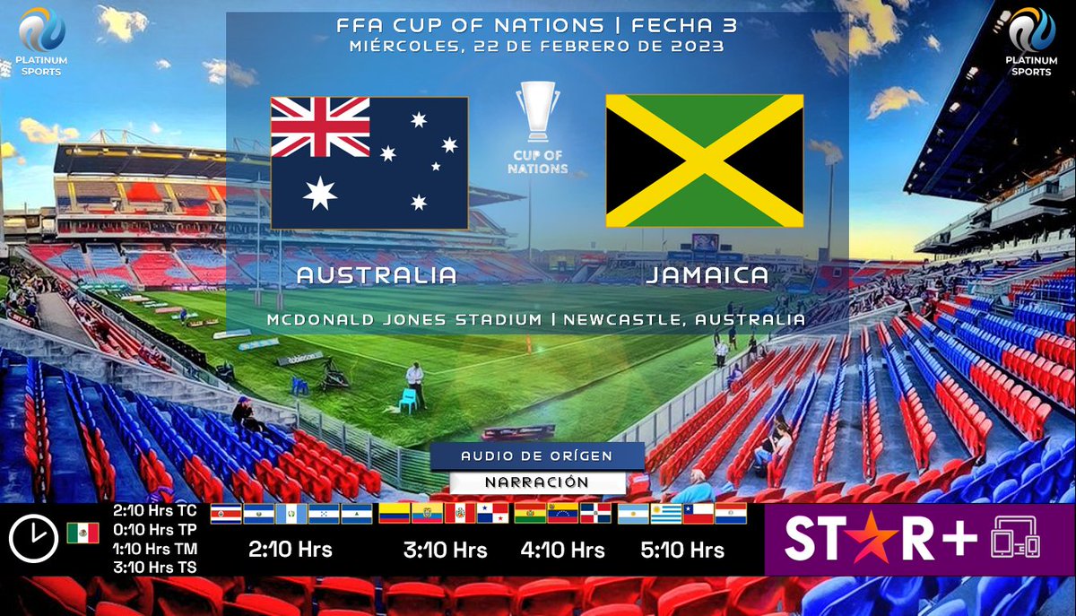 🫱🏼‍🫲🏿 #AmistosoFemenil | 🇦🇺 #Australia 🆚 #Jamaica 🇯🇲

🗓️ Esta Noche
🇲🇽⏰ 2:10 Hrs TC, 0:10 Hrs TP
📱💻 @StarPlusLA 
🇨🇷🇸🇻🇭🇳🇬🇹🇳🇮 2:30 Hrs
🇨🇴🇵🇦🇵🇪🇪🇨 3:30 Hrs
🇧🇴🇩🇴🇻🇪 4:30 Hrs
🇦🇷🇨🇱🇵🇾🇺🇾 5:30 Hrs
🎤 Audio de Orígen

#FFACup #CZEESP