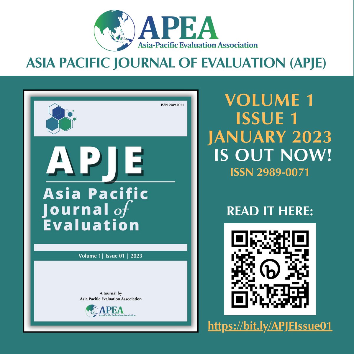 APEAeval's tweet image. 📢 APJE&apos;s ISSUE1⃣IS FINALLY OUT! 

We&apos;re happy to share that the 1st Issue of the Asia Pacific Journal of Evaluation (APJE) is now available on our website. 

All papers are open access. Check them out here ➡️ bit.ly/APJEIssue01 

#Eval4Action #APCHUB #APJE