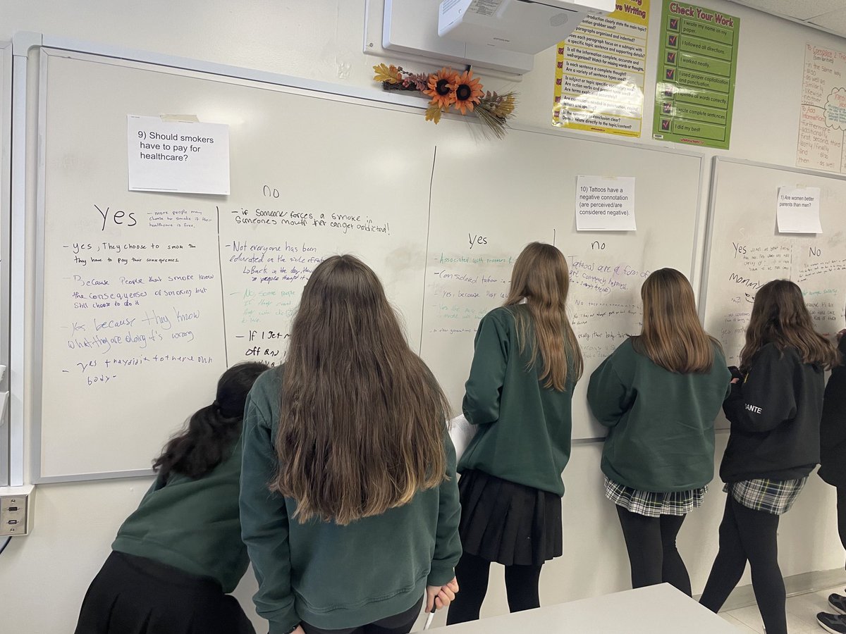 Ms_Siok's tweet photo. Opinion writing 101 ⁦@StPatricksOCSB⁩  today! Lots of great supports to back up our claims! ✍️ https://t.co/zYweBVjATl