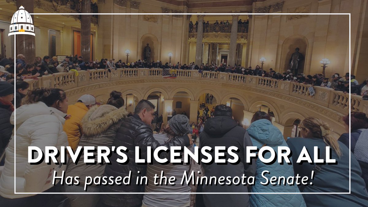 SenateDFL's tweet photo. Even a snowstorm couldn't stop Minnesotans from coming to the Capitol to rally in support of Driver's Licenses for All.
After hours of debate, #DL4A has passed in the Senate and is headed to @GovTimWalz's desk to be signed into law. https://t.co/0mXyXnfgh4