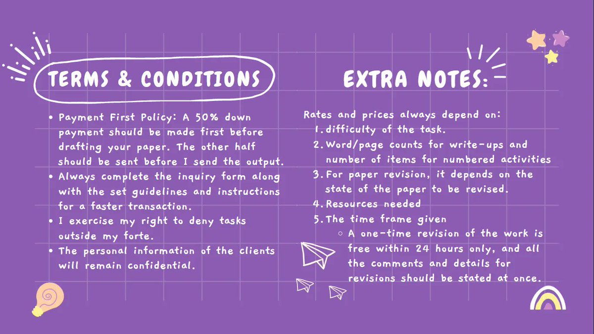 TheProjectNing's tweet image. ✨ Welcome! ✨

I&apos;m Ningning, a freelance writer from the Philippines 🇵🇭

To know more about me and the services that I offer, check out the attached images. Let&apos;s help each other! 

— for my clients’ feedback &amp;amp; grades: #TheProjectNing💜
– for slots update: #TheProjectNingUD🔮