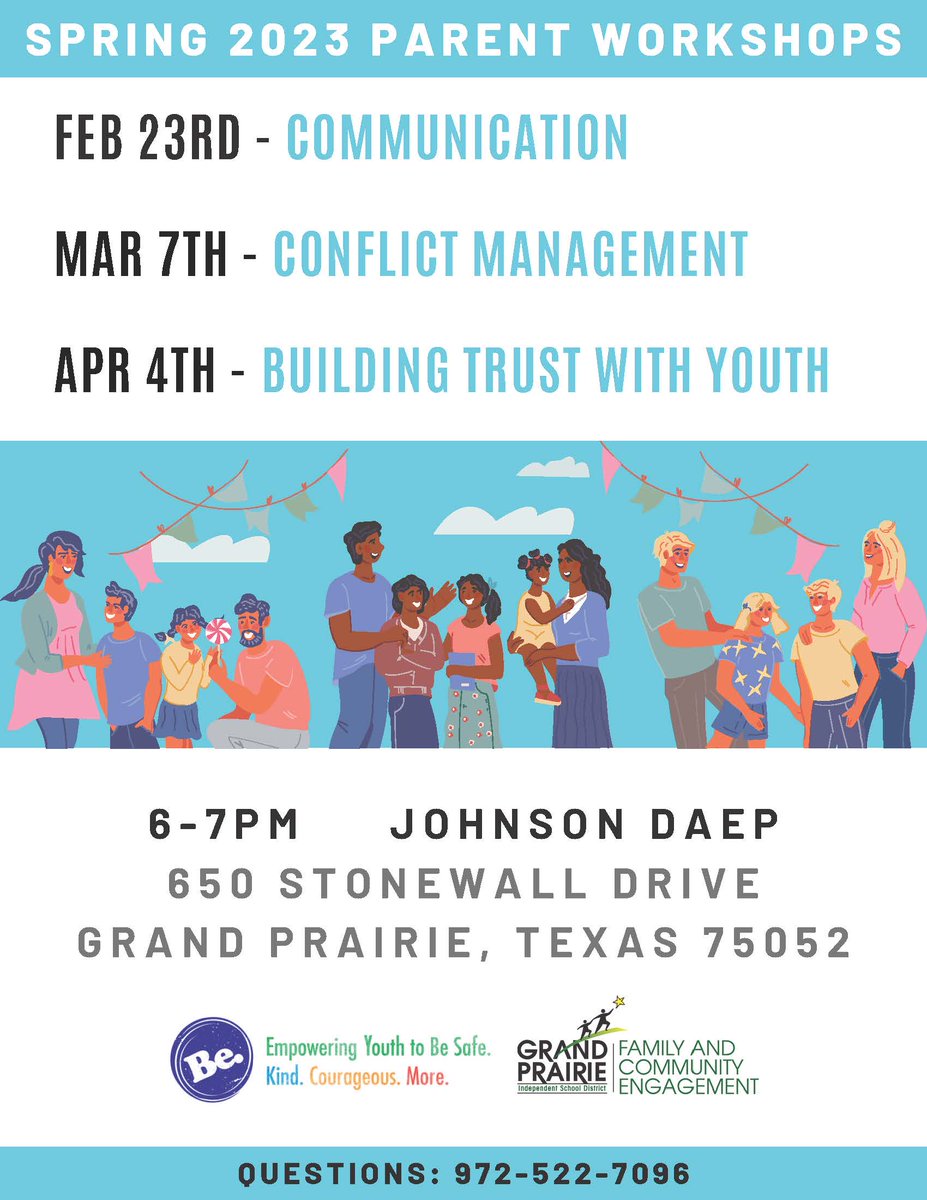 Join in a Face to Face Parent Workshop at Johnson DAEP campus to learn about Communication, Conflict management and Building Trust with Youth.