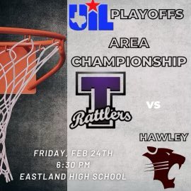 Come to Eastland on Friday night at 6:30pm to support your Rattlers as they take on Harley for the Area championship.