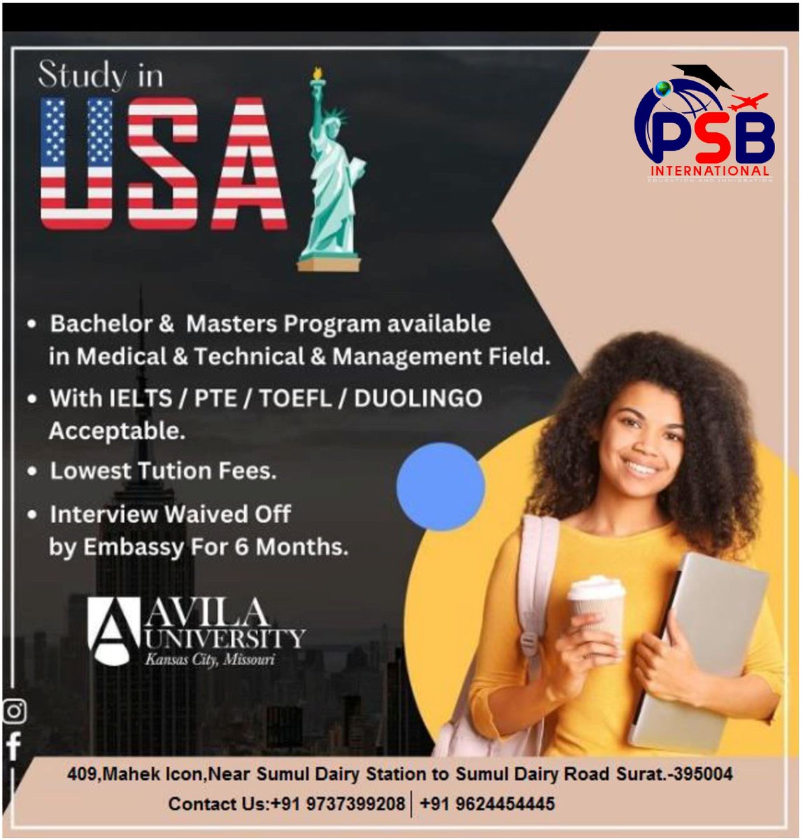 PSBInternation2's tweet image. #usa#studyinusa#wolrdrankinguniversities#
#GapAcceptable#america#workafterstudy#
#NoIELTS#intake2023#
#psbinternational#
