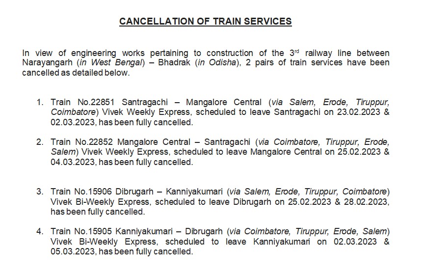 DRM Salem (@salemdrm) on Twitter photo A few Train Services have been cancelled ...
To Facilitate Rail Infra Development Works.
<a href="/GMSRailway/">Southern Railway</a> <a href="/RailMinIndia/">Ministry of Railways</a> A few Train Services have been cancelled ...
To Facilitate Rail Infra Development Works.
<a href="/GMSRailway/">Southern Railway</a> <a href="/RailMinIndia/">Ministry of Railways</a>