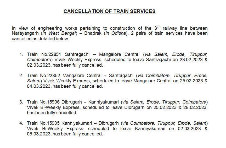 A few Train Services have been cancelled ... To Facilitate Rail Infra Development Works. @GMSRailway @RailMinIndia