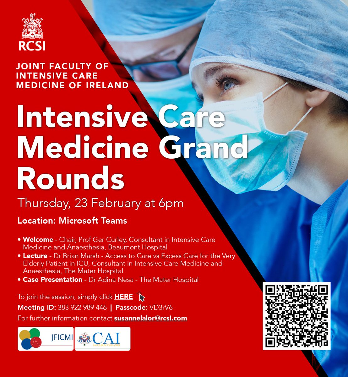We are delighted to announce Intensive Care Grand Rounds returns Thursday 23rd Feb via MS teams. Our first presentation will be from Dr Brian Marsh and colleagues in <a href="/Mater_ICU/">Mater ICU</a> 
We look forward to welcoming you all