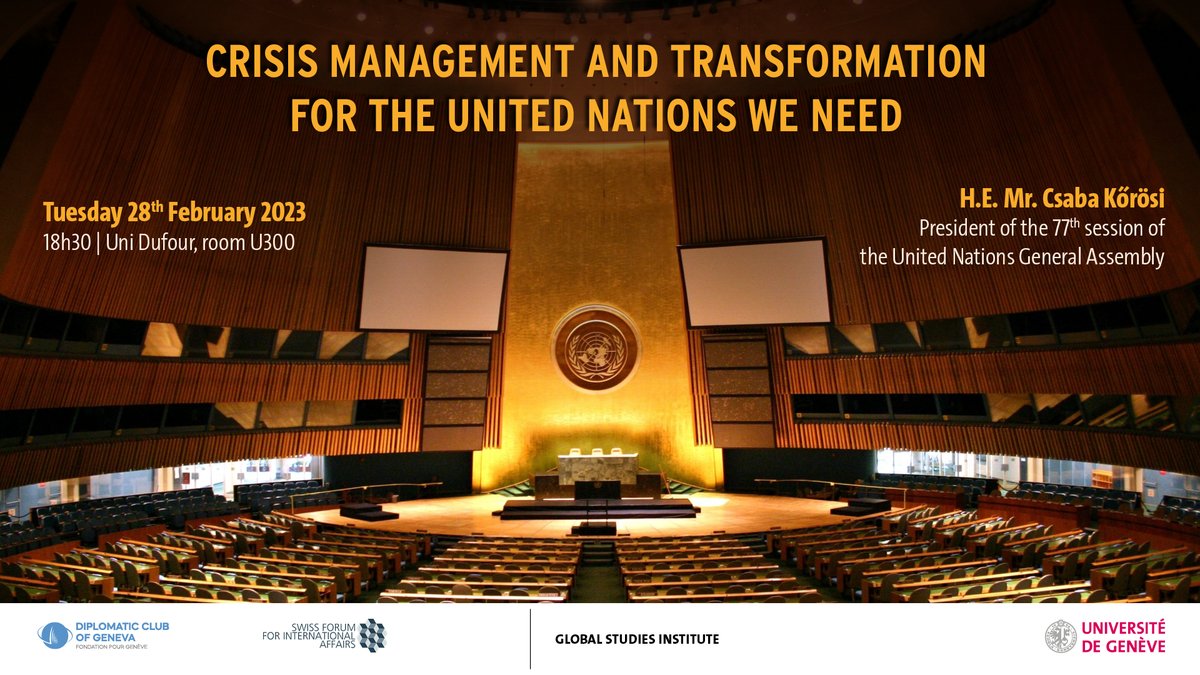 Université de Genève (@unigenews) on Twitter photo How crisis management transformed the global governance and the one of the UNO?
The President of the 77th session of the United Nations General Assembly <a href="/Csaba_Korosi_/">Csaba Kőrösi</a> will give a public Conference next Tuesday.
More information: unige.ch/gsi/fr/actuali…
#UN #governance How crisis management transformed the global governance and the one of the UNO?
The President of the 77th session of the United Nations General Assembly <a href="/Csaba_Korosi_/">Csaba Kőrösi</a> will give a public Conference next Tuesday.
More information: unige.ch/gsi/fr/actuali…
#UN #governance