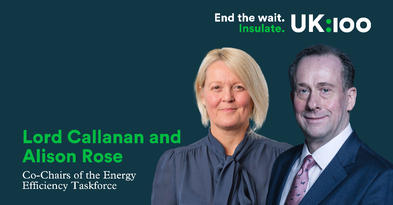 UK100_'s tweet photo. ๐ UK100 would like to welcome @energygovuk's Lord Callanan and @NatWestGroup's Alison Rose DBE as Co-Chairs of @10DowningStreet's Energy Efficiency Taskforce.
We also urge them to read UK100's cost-neutral, oven-ready plan for an #EndTheWaitInsulate energy-efficiency drive ๐