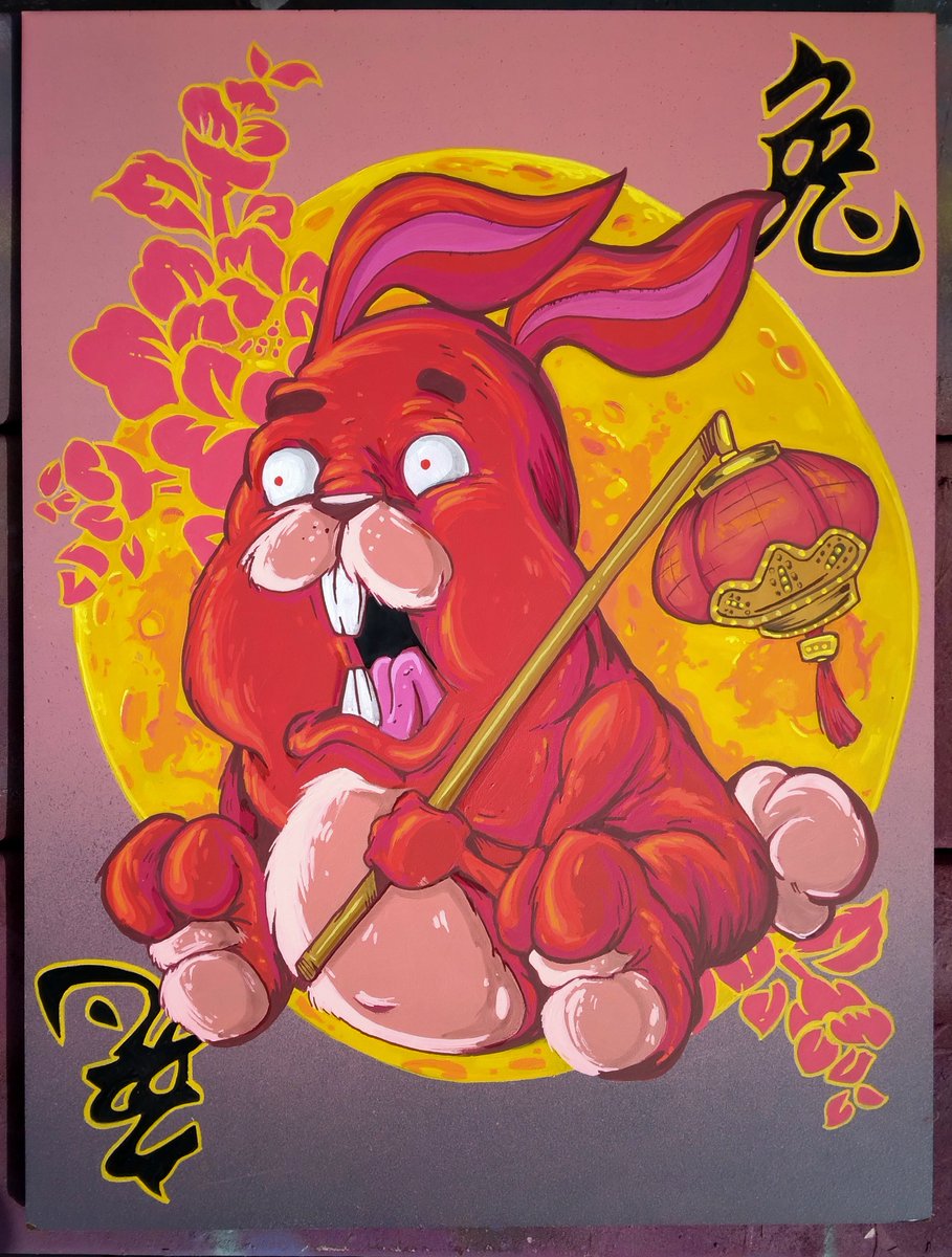 Hand painted lunar rabbit! Happy lunar year 2023. #lunarnewyear2023 #rabbit #joeded #originalart