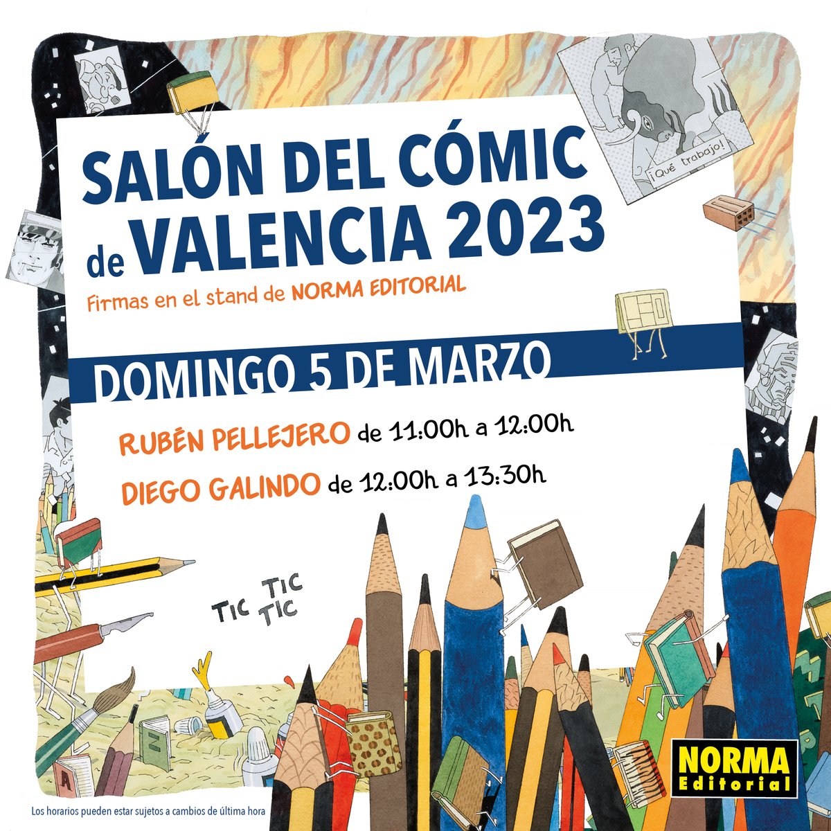 Entre el 3 y 5 de marzo tendrá lugar el <a href="/SalonComicVlc/">Salón del Cómic y del Manga de Valencia</a>... ¡Toma ya! 😉

¡No olvides las sesiones de firmas de nuestros autores! 📝

🔸Rubén Pellejero 
🔹Daniel Torres 
🔸Homs / <a href="/josep_homs/">josep Homs</a>
🔹José Pablo García / <a href="/josepablo_x/">José Pablo García</a>
🔹Diego Galindo / <a href="/Galindoart/">Diego Galindo</a>

¡Te esperamos! 😊