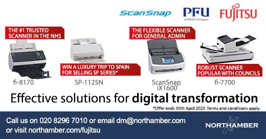 We’ve got a great offering for Fujitsu scanners all with the Public sector in mind. Delivering speed, image quality, and great paper handling, along with easy integration and compatibility with document imaging applications. Call 020 8296 7010 or visit northamber.com/fujitsu.