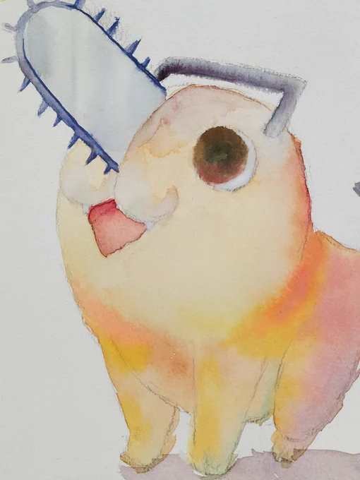 アナログ水彩初心者がワンドロで描いたポ チ タ 